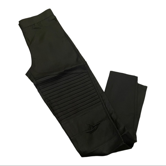 Oober Swank Coated High Waisted Moto Leggings Black - Picture 5 of 14